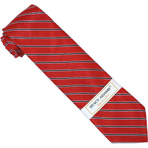 Stacy Adams Collection SA008 Red With Black / White Diagonal Stripes 100% Woven Silk Necktie/Hanky Set